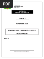 Grade 11enghl Paper 1 Nov 2010 Memorandum