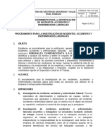 PRC-SST-005 Procedimiento para La Investigación de Incidentes, Accidentes de Trabajo