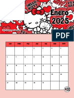 Calendario Mensual de 2025 Hello Kitty Rojo