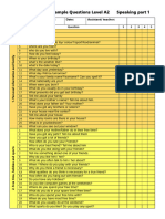 Cambridge Exam Sample Questions Level A2