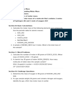 Worksheet On Molar Mass