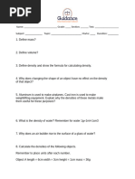 Grade 7 Physics Density WS 2