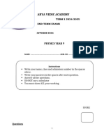 YEAR 9 Mid Term 1 PHYSICS (October)