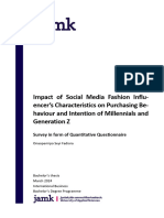 Impact of Social Media Fashion Influ-Encer's Characteristics On Purchasing Be - Haviour and Intention of Millennials and Generation Z