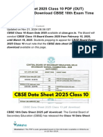 CBSE Date Sheet 2025 Class 10 PDF (OUT) @cbse - Gov.in Download CBSE 10th Exam Time