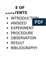 Table Of: Aniseed Experiment Procedure Observation Result Bibliography