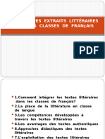 Intégrer Des Extraits Littéraires Dans Les Classes de Francais