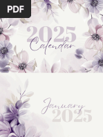 Cream Purple Aesthetic Floral Watercolor Illustration Year 2025 Wall Calendar PDF