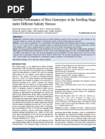 Growth Performance of Rice Genotypes at the Seedling Stage under Different Salinity Stresses