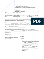 Use Completing The Square To Solve A Quadratic Equation: Learning Target 33 Notes