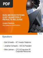 Sun Microsystems Q107 Quarterly Results Release: Investor Relations