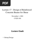 Lecture 17 - Design of Reinforced Concrete Beams For Shear: November 1, 2001 CVEN 444