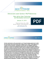 Advanced Lead-Carbon PBC Batteries: Piper Jaffray Clean Technology and Renewables Conference January 12, 2011