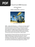 Solar Closed-Cycle MHD Generator: CSP Dish/Turbine For (CHP) Combined Heat and Power