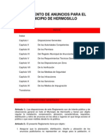 Reglamento de Anuncios para El Municipio de Hermosillo.