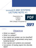 Signals and Systems Lecture Note #1: Presentation By: I.Nelson Sl/Ece SSN College of Engineering