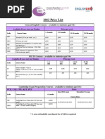 2012 Price List: General English Courses - Available To Students Aged 16+