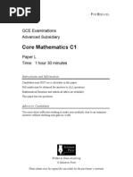 Core Mathematics C1: GCE Examinations Advanced Subsidiary