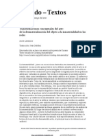 Transformaciones Conceptuales Del Arte de La Desmaterialización Del Objeto A La Inmaterialidad en Las Redes Jacob Lillemose