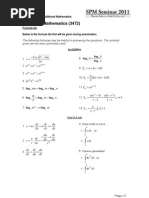 SPM AddMath Formula List Given