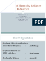 Buyback of Shares by Reliance Industries: Presented B Anisa Ali Amritanshu Mishant Anita Singh Arghya Das