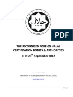 The Recognised Foreign Halal Certification Bodies & Authorities Asat25 September 2012