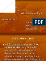 Presentation On Wireless Technologies Submitted By:-Arvind ROLL NO..17 10809501