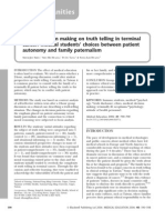 ME - Ethical Decision Making On Truth Telling in Terminal Cancer - Medical Students' Choices Between Patient Autonomy and Family Paternalism