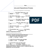 Prepositions and Prepositional Phrases Worksheet