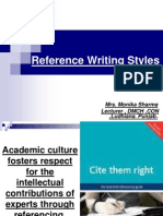 Reference Writing Styles: Mrs. Monika Sharma Lecturer, DMCH, CON, Ludhiana. Punjab