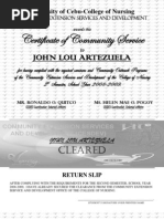 Certificate of Community Service: John Lou Artezuela