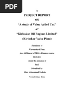 Project Report "A Study of Value Added Tax" "Kirloskar Oil Engines Limited" (Kirloskar Valve Plant)