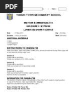 Yishun Town Secondary School: Mid Year Examination 2010 Secondary 2 Express Lower Secondary Science