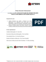 Propuesta Ejecutiva I Encuentro Internacional "La Educación Como Escenario de Oportunidades para El Desarrollo de Barranquilla"