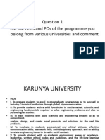 List The Peos and Pos of The Programme You Belong From Various Universities and Comment