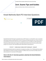 Kotak Mahindra Bank PO Interview Questions - Entrance and Govt