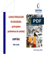 Caracterizacion de Biodiésel (Principales Parámetros de Calidad)