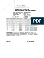 Unisule Pvt. Ltd. Calibration Record of High Performance Liquid Chromatography