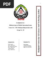 Assaignment On: Different Types of Mobile Operaring System Course No: CSE-336 (Operatiing System Lab) Group No: 09