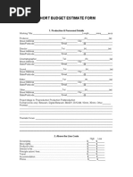 Short Budget Estimate Form: 1. Production & Personnel Details