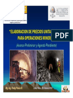 Elaboracion de Precios Unitarios Base para Operaciones Mineras