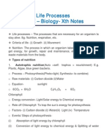 CBSE Class X Biology - Life Processs Key Notes