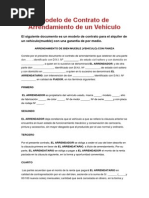 Modelo de Contrato de Arrendamiento de Un Vehículo