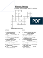 Homophones Crossword Puzzle