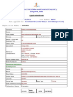 Indian Space Research Organisation (Isro) Bangalore, India: Application Form