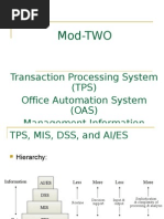 Transaction Processing System (TPS) Office Automation System (OAS)