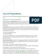 List of Prepositions