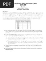 Isye 3103 Introduction To Supply Chain Modeling: Logistics Spring 2008 Homework 6 100 Points Issued: March 13, 2008 Due: April 1, 2008 (In Class)