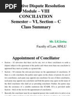 Alternative Dispute Resolution Module - VIII Conciliation Semester - VI, Section - C Class Summary