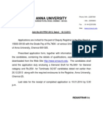 Anna University: Advt - No.001/PR31/2013, Dated: 18.12.2013